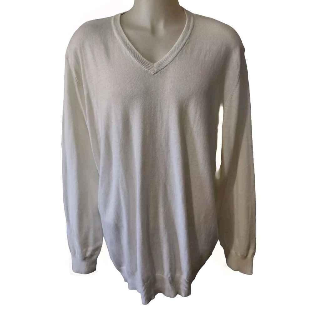 Old Navy Sweater Men's Size XXXL 3XL V-Neck Cream Colored Cotton Lightweight